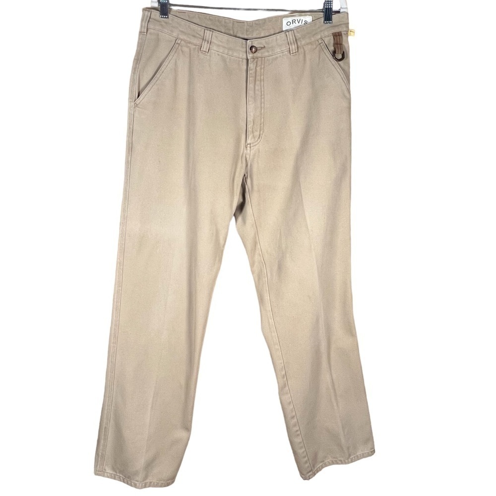 Orvis Men’s Heavyweight Cotton Textured Rugged Tan Pants With Leather Trim W36 … - Picture 10 of 10